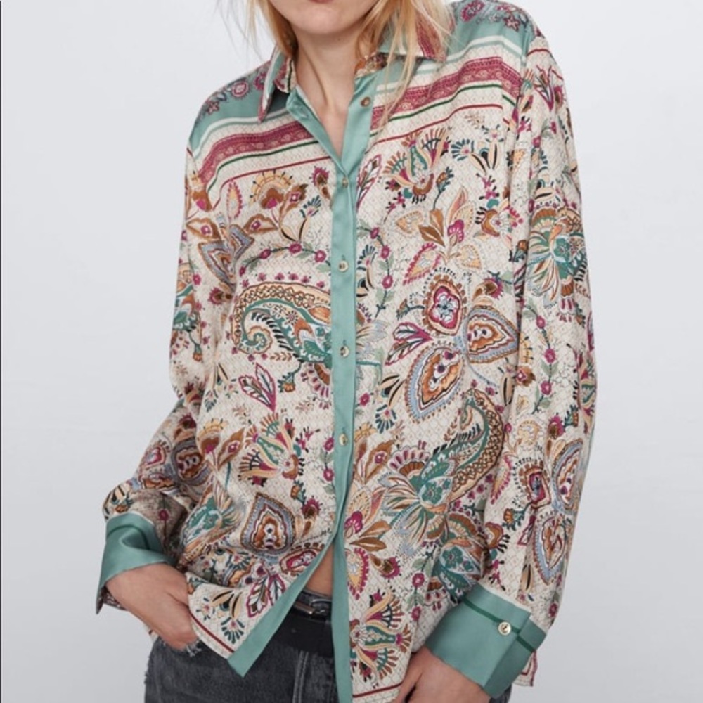 Zara Paisley Print Button Up Blouse